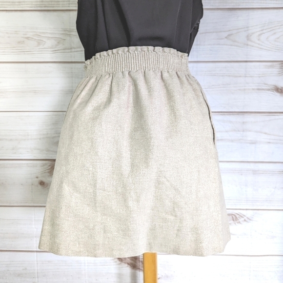 J. Crew Sparkle Linen and Cotton Blend Ruched Waist Mini Skirt in Coconut Sz 2 - Picture 3 of 11